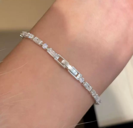 Baguette Crystal Tennis Bracelet | Silver Tone
