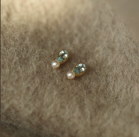 Alice Blue Zirconia & Pearl Mini Stud Earrings
