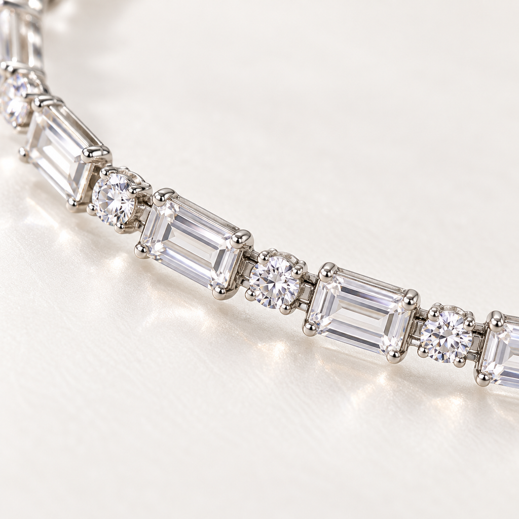 Baguette Crystal Tennis Bracelet | Silver Tone