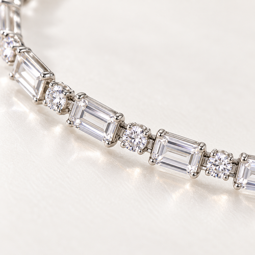Baguette Crystal Tennis Bracelet | Silver Tone