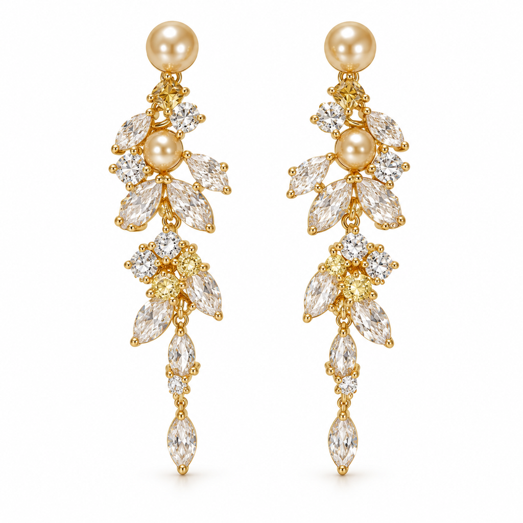 Champagne Pearl & Crystal Vine Drop Earrings