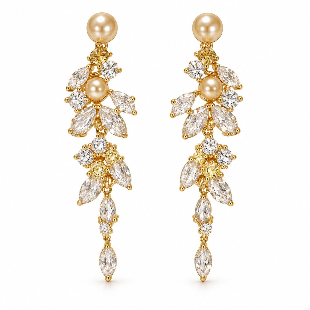Champagne Pearl & Crystal Vine Drop Earrings