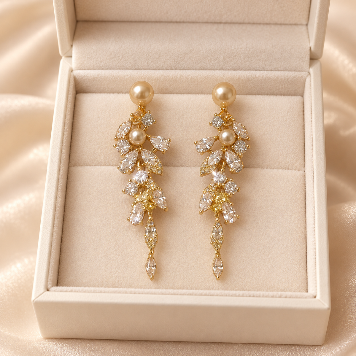 Champagne Pearl & Crystal Vine Drop Earrings