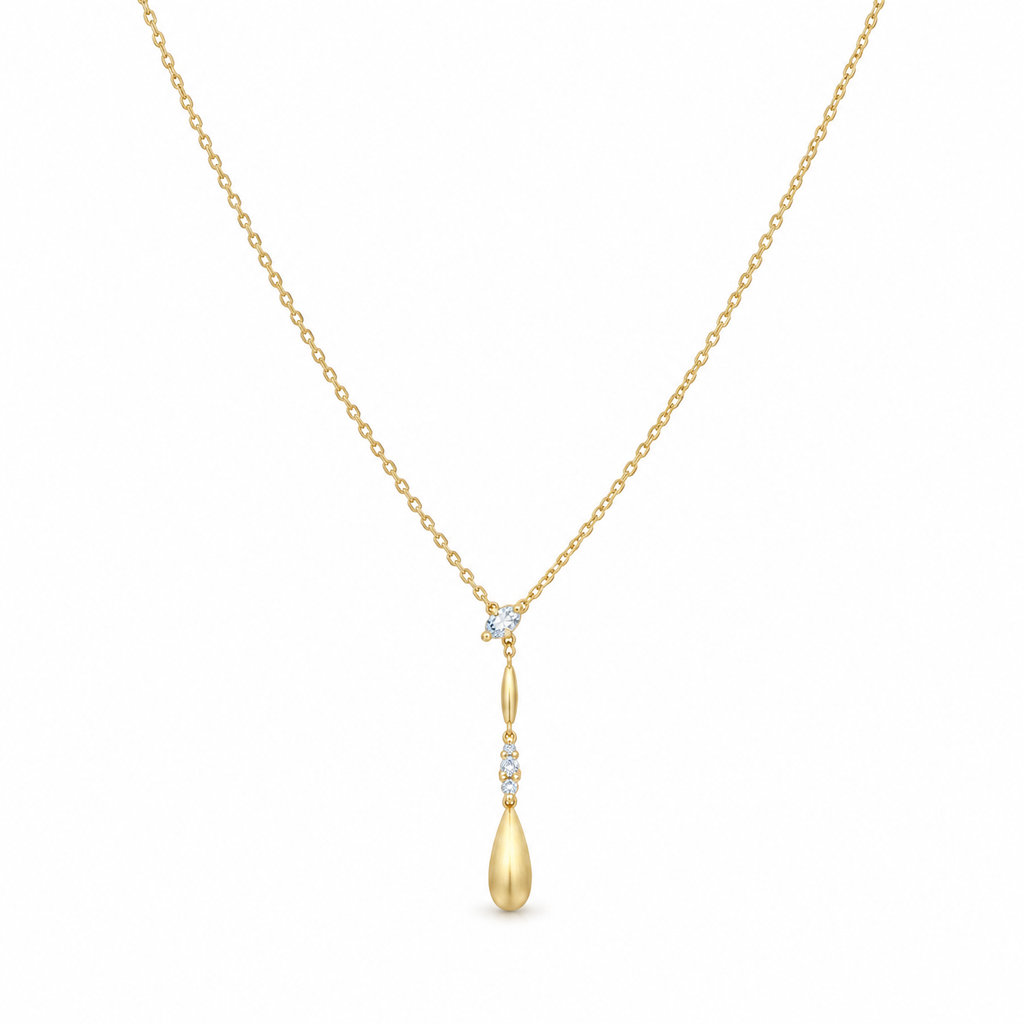 Minimalist Floating Teardrop Crystal Y Necklace