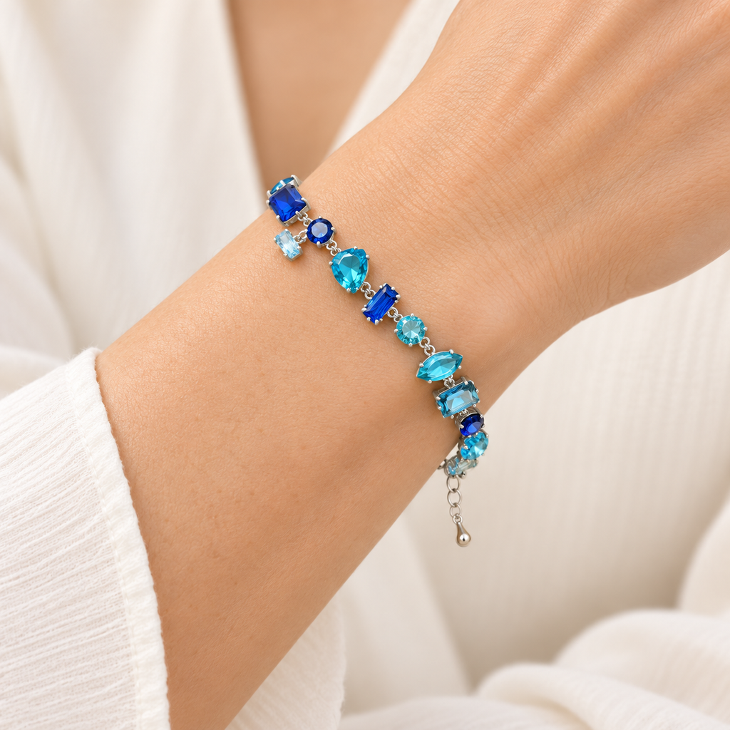 Ocean Blue Mixed-Cut Crystal Bracelet