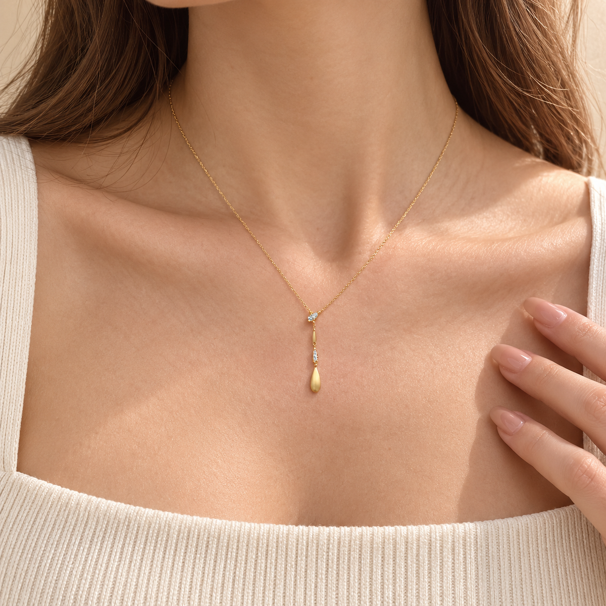Minimalist Floating Teardrop Crystal Y Necklace