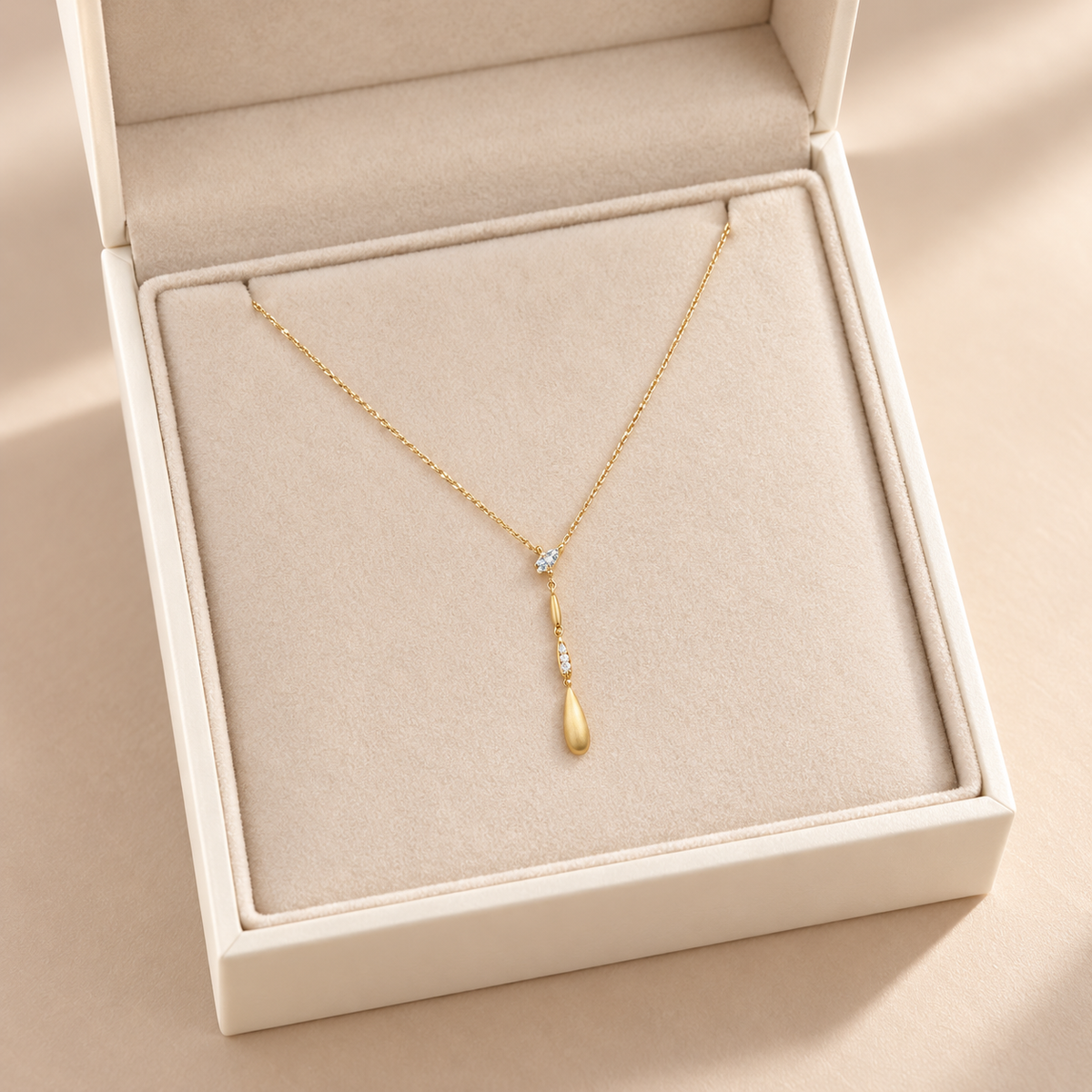 Minimalist Floating Teardrop Crystal Y Necklace