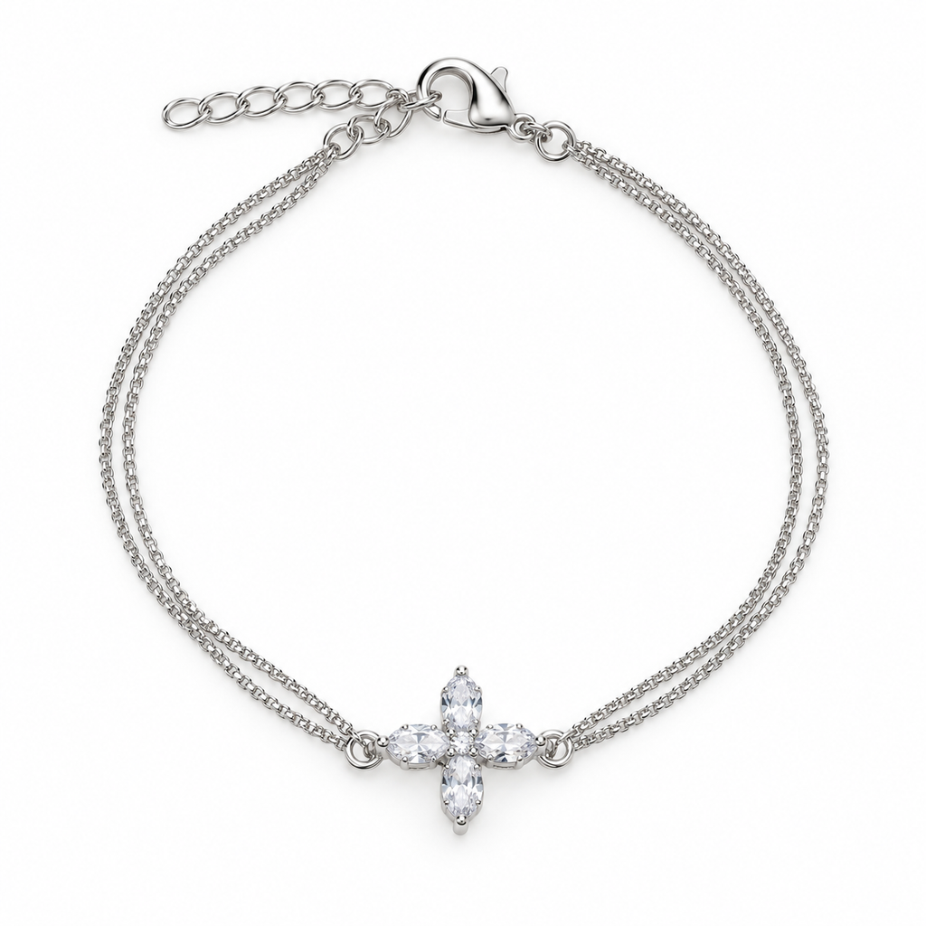 Minimalist Double-Strand Cubic Zirconia Cross Bracelet