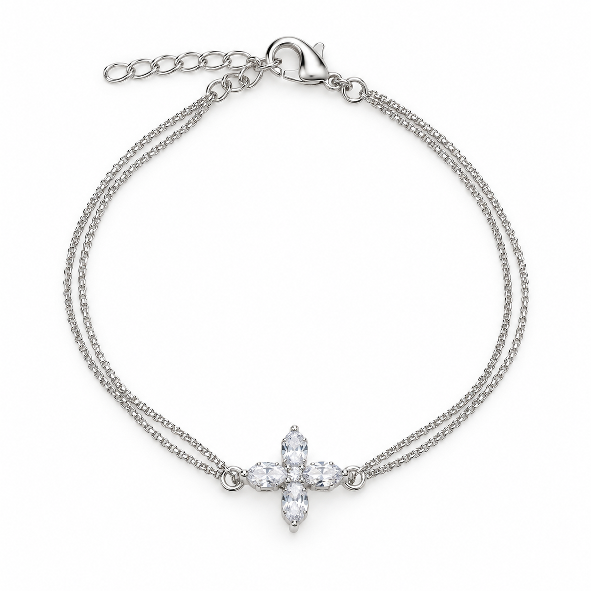 Minimalist Double-Strand Cubic Zirconia Cross Bracelet