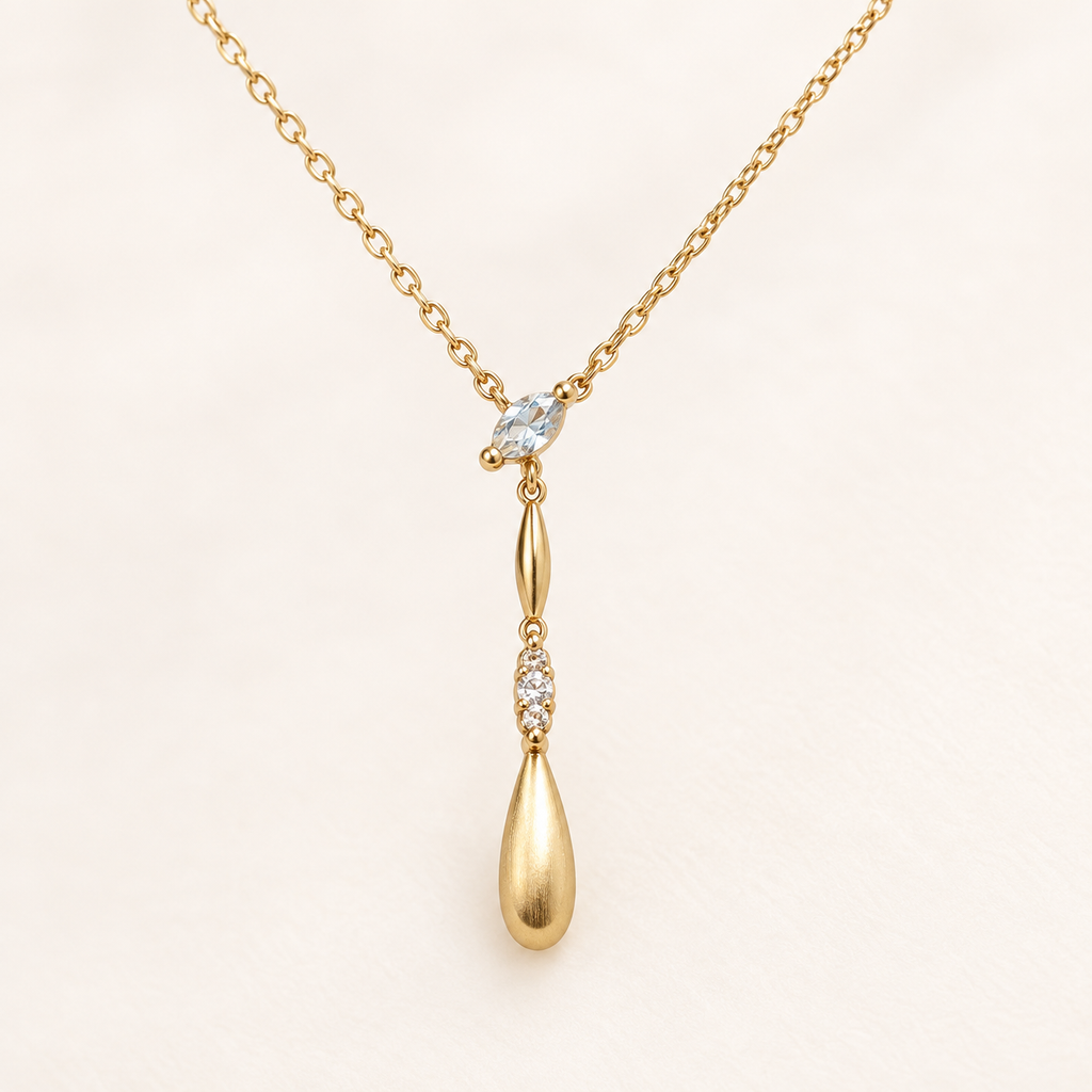 Minimalist Floating Teardrop Crystal Y Necklace