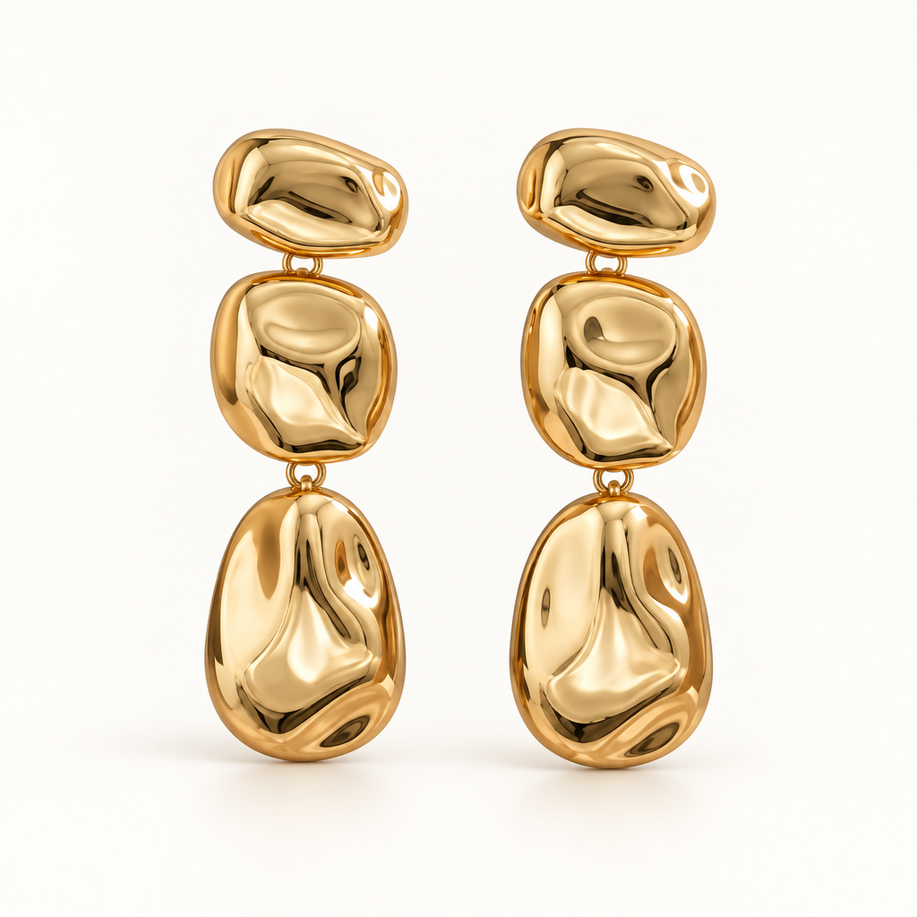 Modern Irregular Hammered Drop Earrings in High-Shine Finish