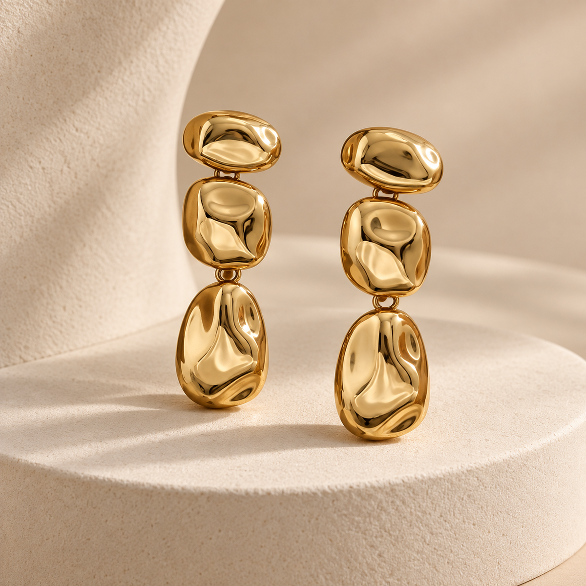 Modern Irregular Hammered Drop Earrings in High-Shine Finish