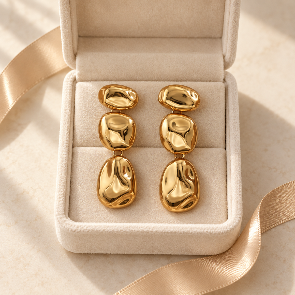 Modern Irregular Hammered Drop Earrings in High-Shine Finish