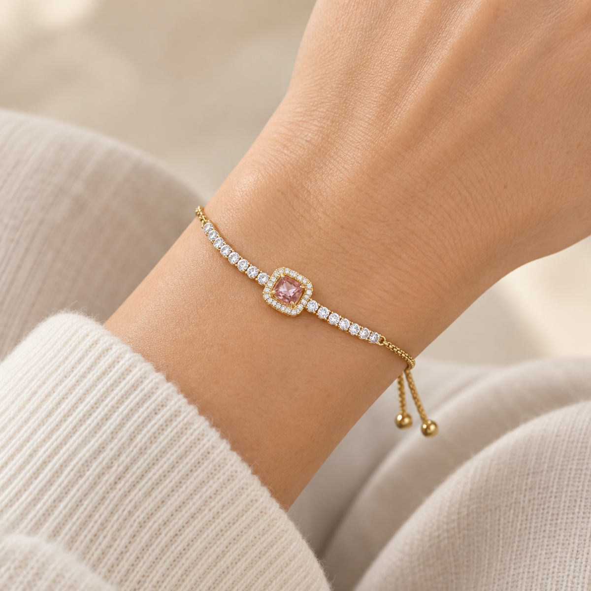 Rosé Square-Cut Slider Bracelet