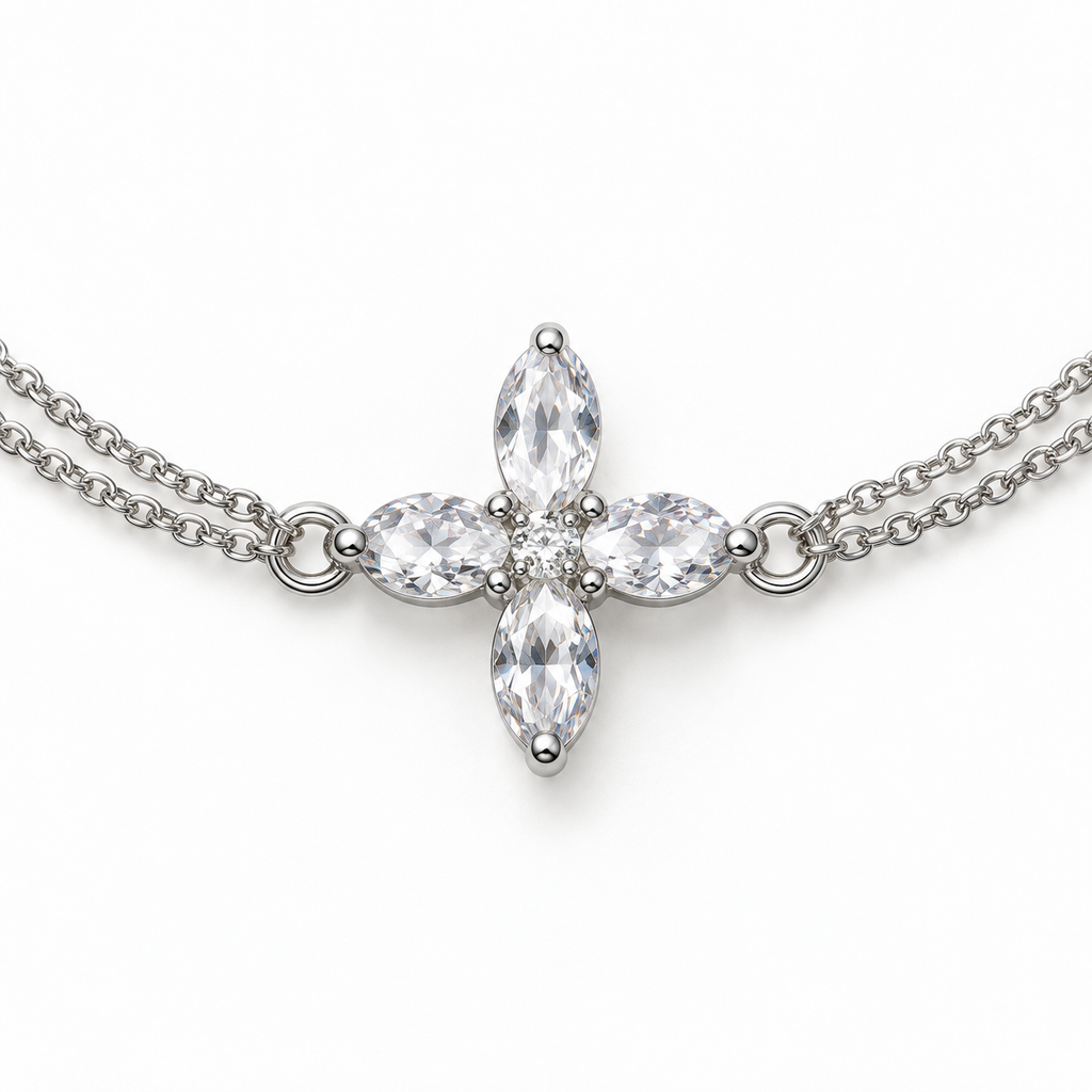 Minimalist Double-Strand Cubic Zirconia Cross Bracelet