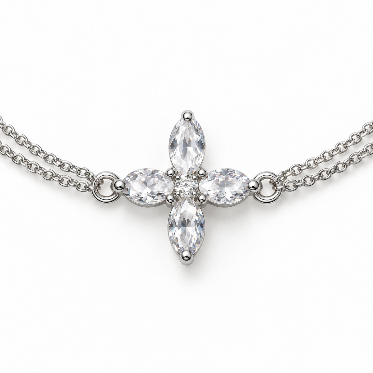 Minimalist Double-Strand Cubic Zirconia Cross Bracelet