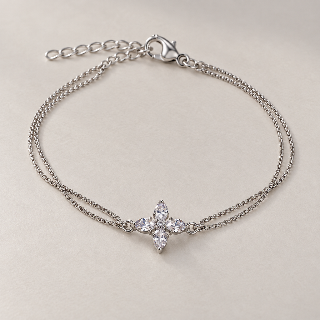 Minimalist Double-Strand Cubic Zirconia Cross Bracelet