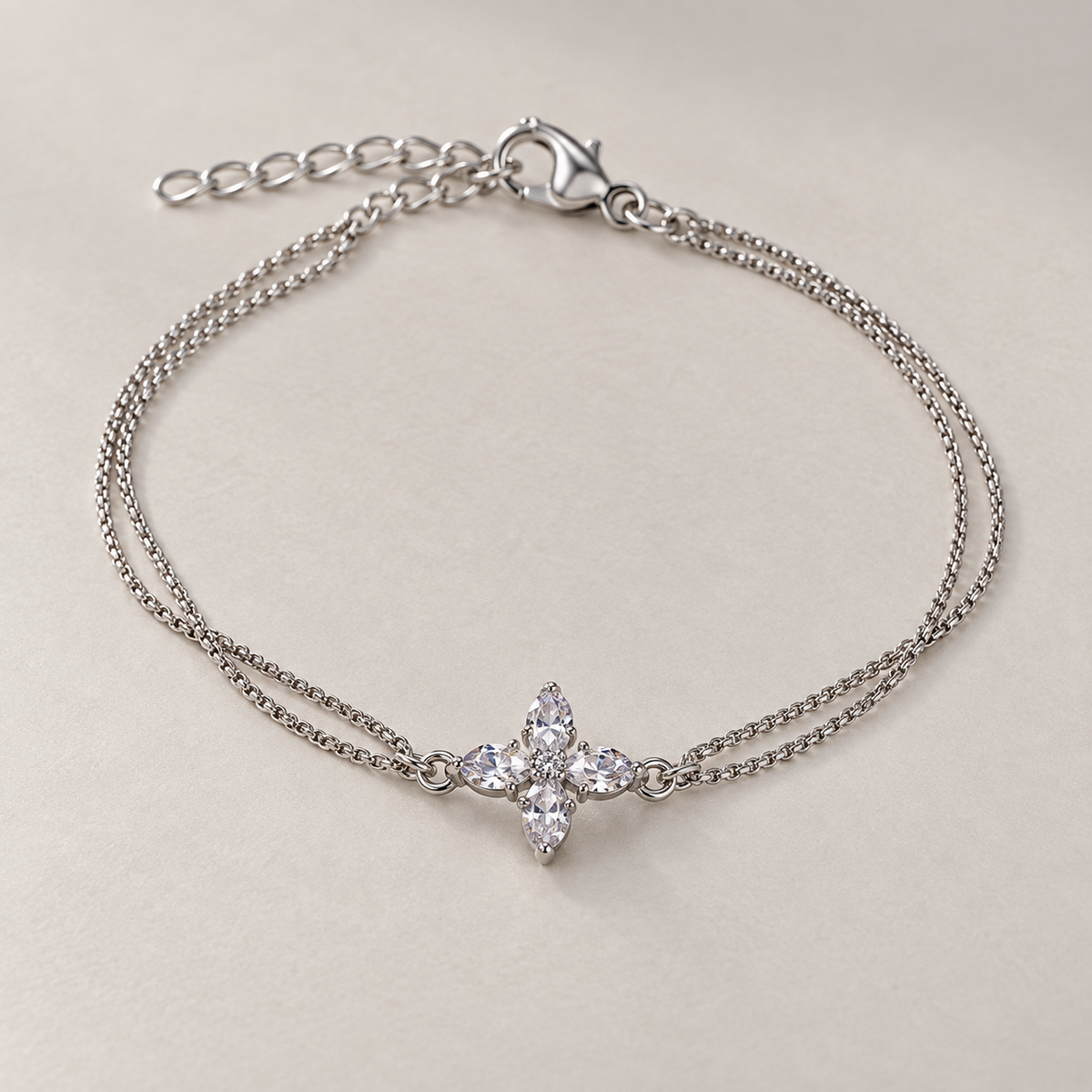 Minimalist Double-Strand Cubic Zirconia Cross Bracelet