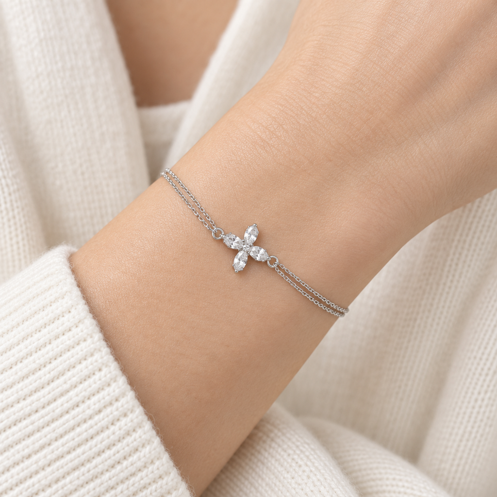 Minimalist Double-Strand Cubic Zirconia Cross Bracelet