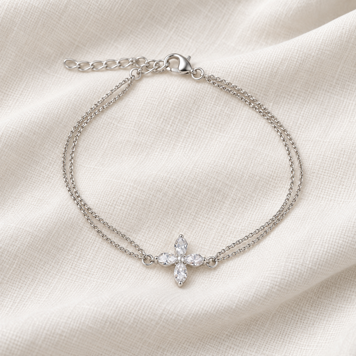 Minimalist Double-Strand Cubic Zirconia Cross Bracelet