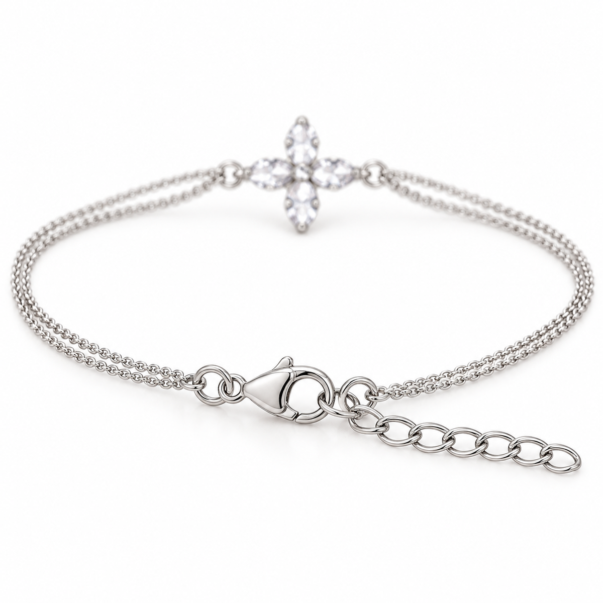 Minimalist Double-Strand Cubic Zirconia Cross Bracelet