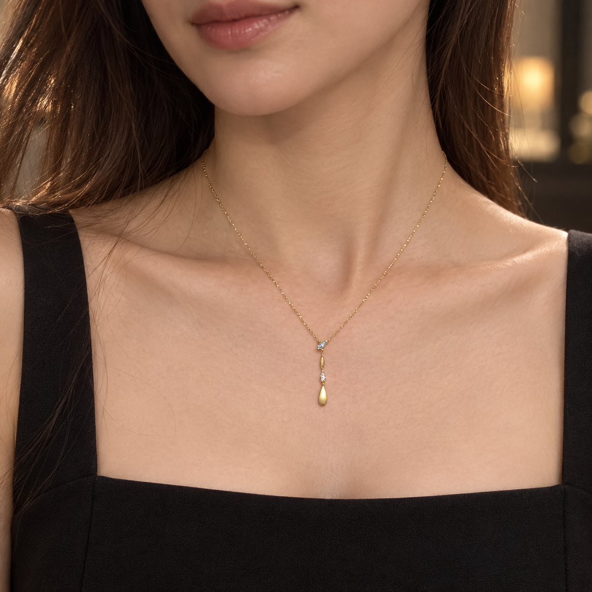 Minimalist Floating Teardrop Crystal Y Necklace