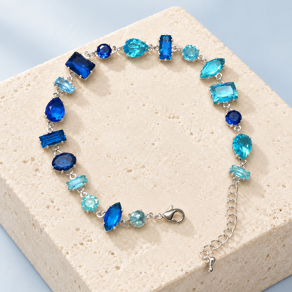 Ocean Blue Mixed-Cut Crystal Bracelet