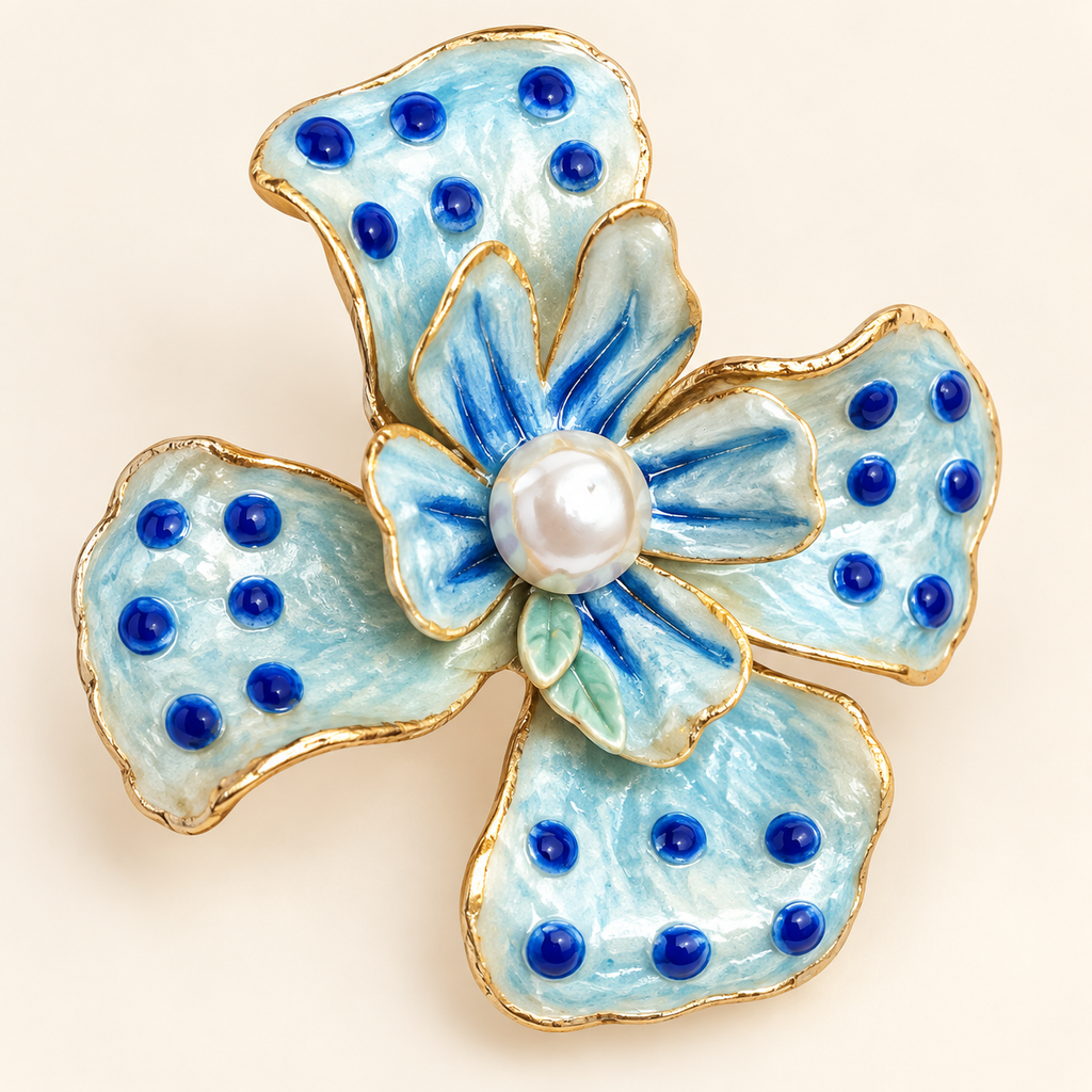 Azure Blue Floral Pearl Statement Earrings