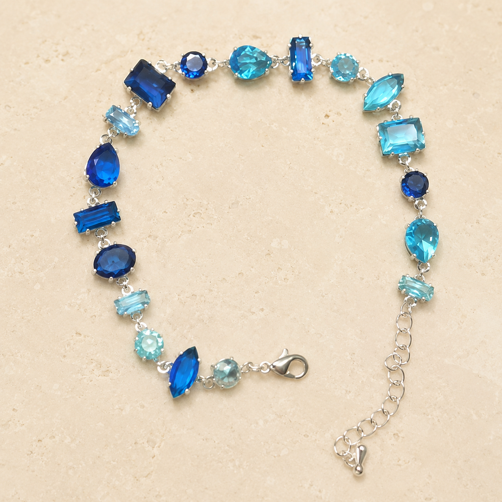 Azure Mosaic Gem Bracelet on a warm ivory studio background