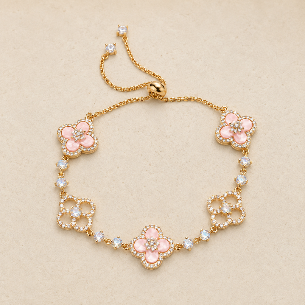 Rosé Clover Mother-of-Pearl-Effect Bracelet on a warm ivory studio background